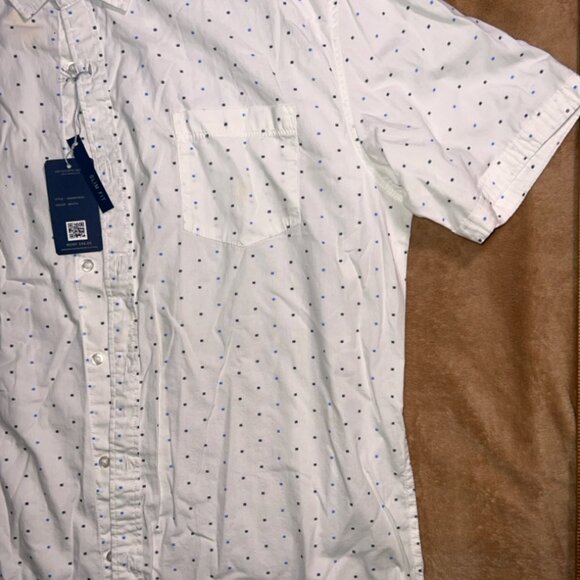 NWT Michael Brandon Men XL White Blue Short‎ Sleeve Button Up Slim Fit Shirt (M) - Picture 3 of 6